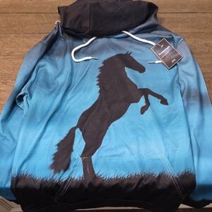 Amazon Blue and Black Horse Print Hoodie